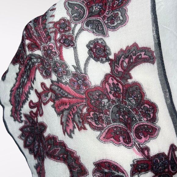 Vintage Floral Print Wool Blend Rectangle Scarf Gray Red White - Picture 2 of 7